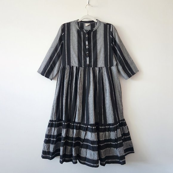 Janasya Black and White Textured Striped Dress Size L - Picture 6 of 17
